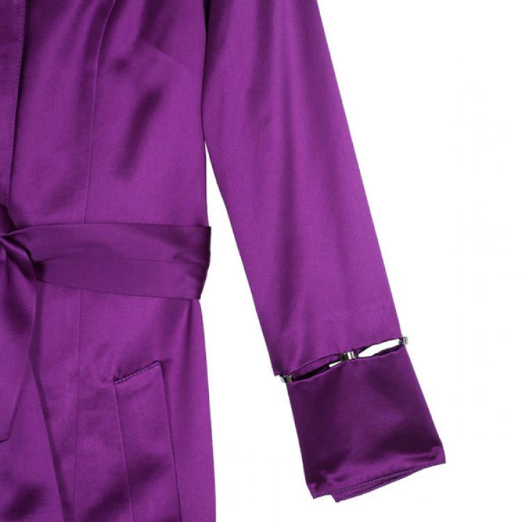 Pre Owned Roberto Cavalli Rivet Embellished Silk Satin Coat S