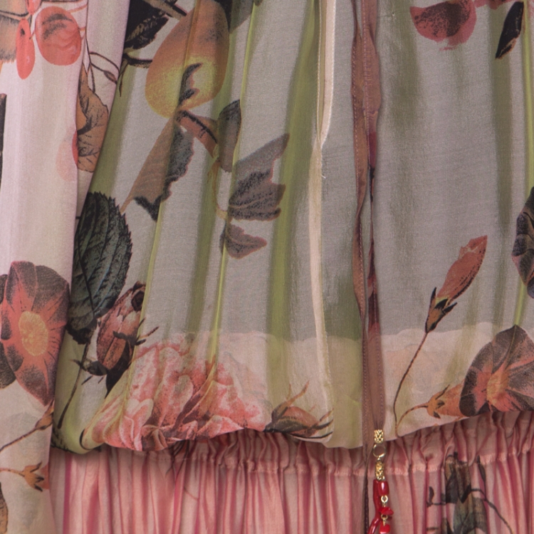 Pre Owned Roberto Cavalli Multicolor Flower and Fruit Print Silk Tiered Maxi Dress M
