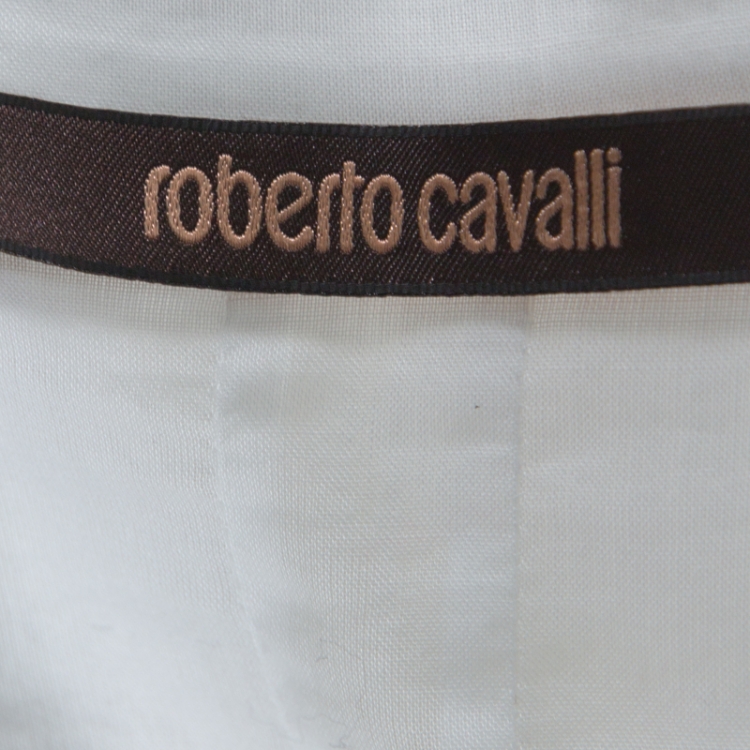 Pre Owned Roberto Cavalli White Cotton Ruffle Sleeve Detail Blouse S 
