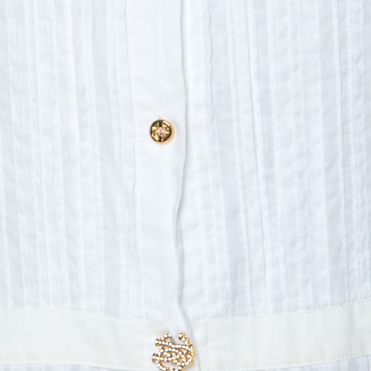 Pre Owned Roberto Cavalli White Cotton Ruffle Sleeve Detail Blouse S 