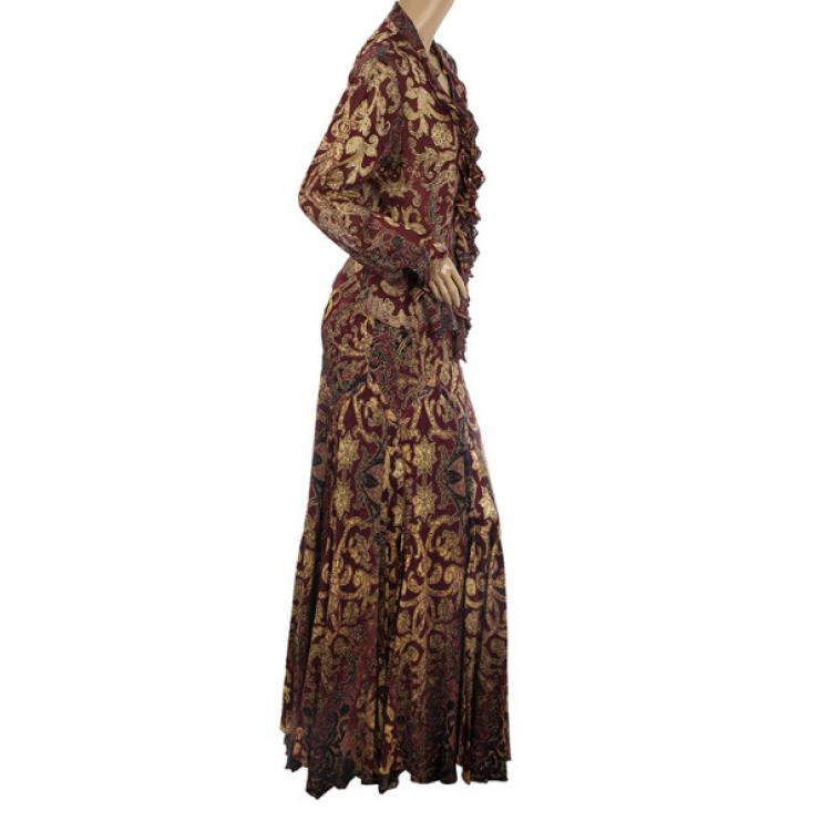 Pre Owned Roberto Cavalli Baroque Print Frill Skirt Set L