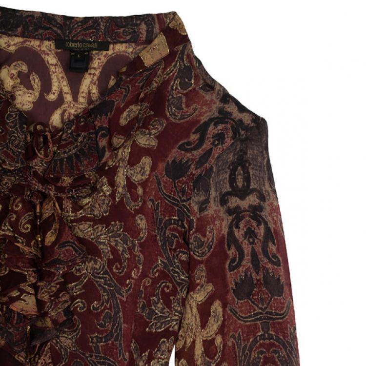 Pre Owned Roberto Cavalli Baroque Print Frill Skirt Set L