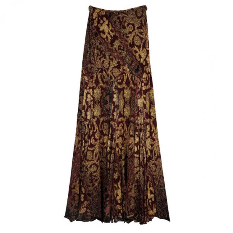 Pre Owned Roberto Cavalli Baroque Print Frill Skirt Set L