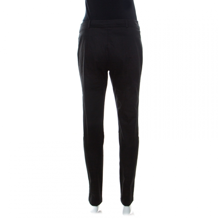 Pre Owned Roberto Cavalli Black Stretch Cotton Zipper Detail Tapered Pants M 