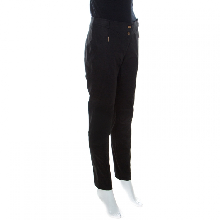 Pre Owned Roberto Cavalli Black Stretch Cotton Zipper Detail Tapered Pants M 