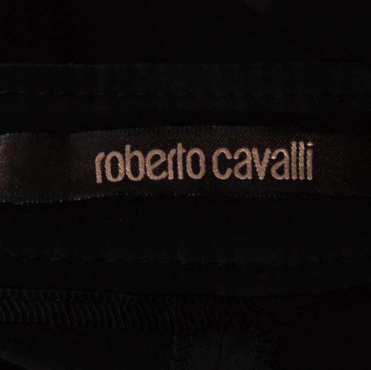 Pre Owned Roberto Cavalli Black Stretch Cotton Zipper Detail Tapered Pants M 
