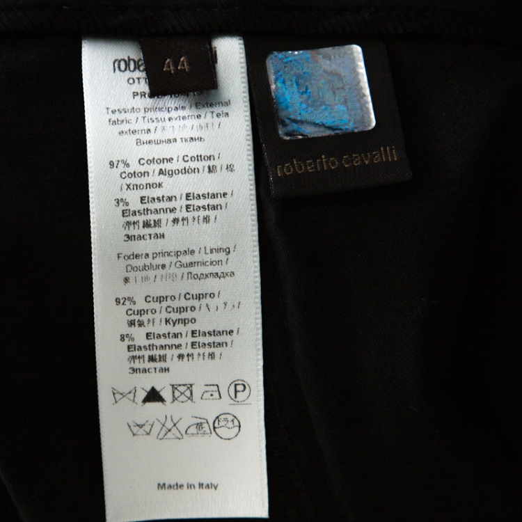 Pre Owned Roberto Cavalli Black Stretch Cotton Zipper Detail Tapered Pants M 