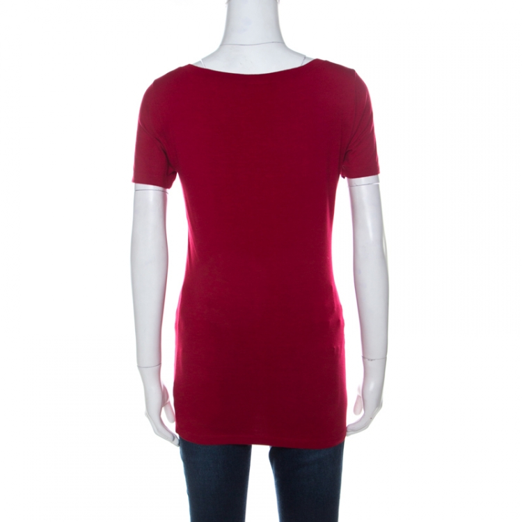 Pre Owned Roberto Cavalli Red Jersey Love Cavalli Club Metallic Print T Shirt M 