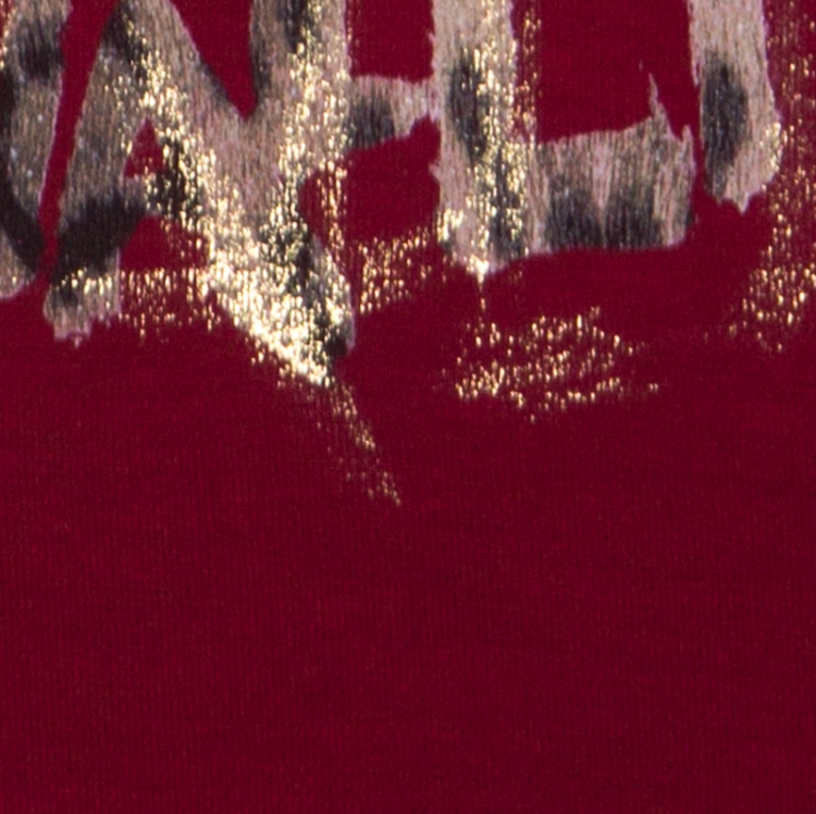 Pre Owned Roberto Cavalli Red Jersey Love Cavalli Club Metallic Print T Shirt M 