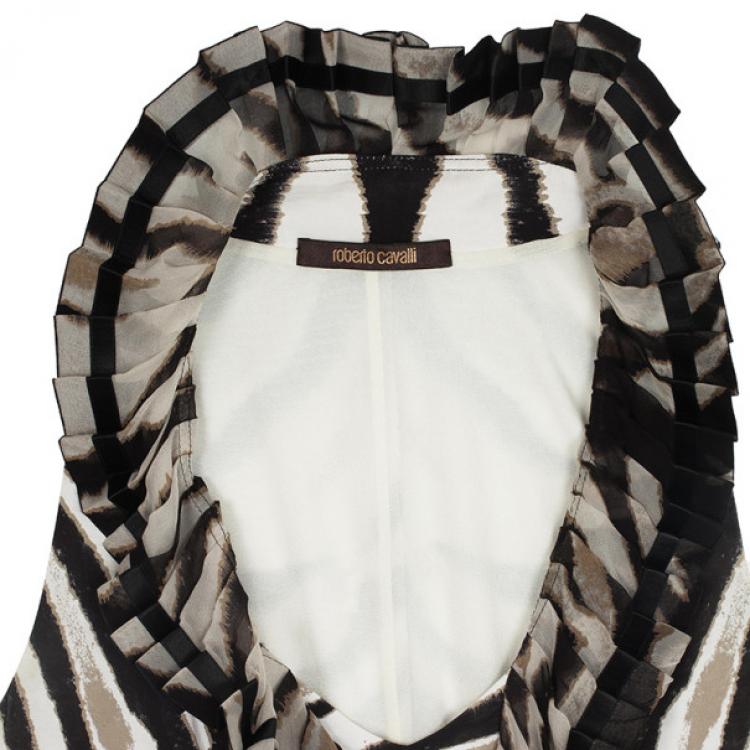 Pre Owned Roberto Cavalli Front Pleated Zebra Print Top M