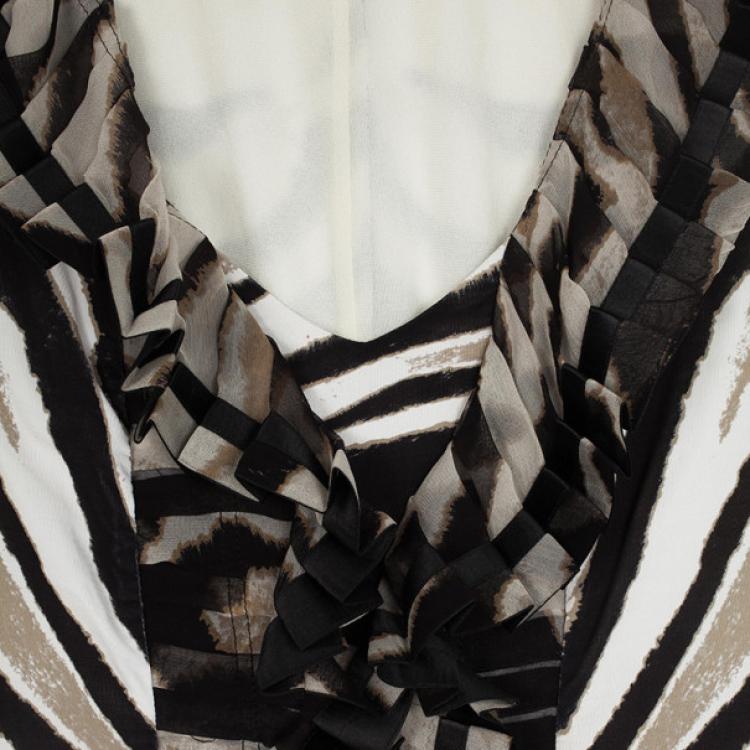 Pre Owned Roberto Cavalli Front Pleated Zebra Print Top M