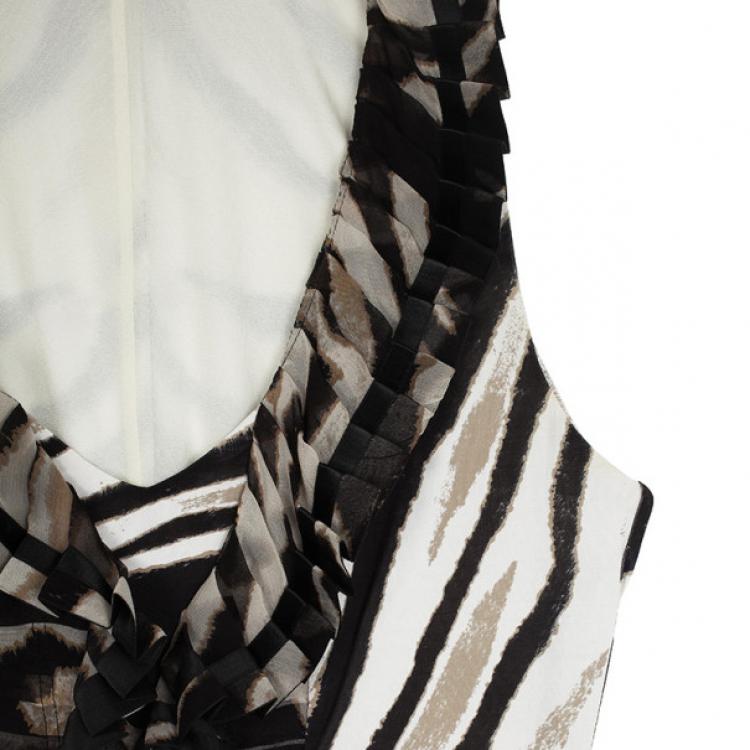 Pre Owned Roberto Cavalli Front Pleated Zebra Print Top M