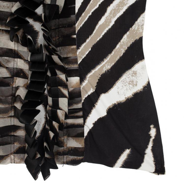 Pre Owned Roberto Cavalli Front Pleated Zebra Print Top M