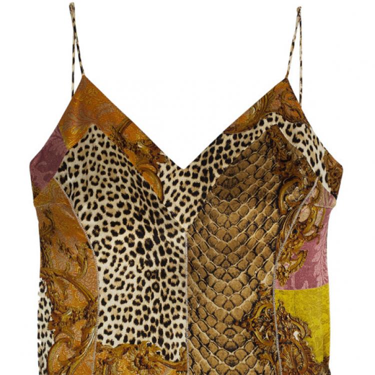 Pre Owned Roberto Cavalli Printed Silk Maxi Cocktail Dress XL