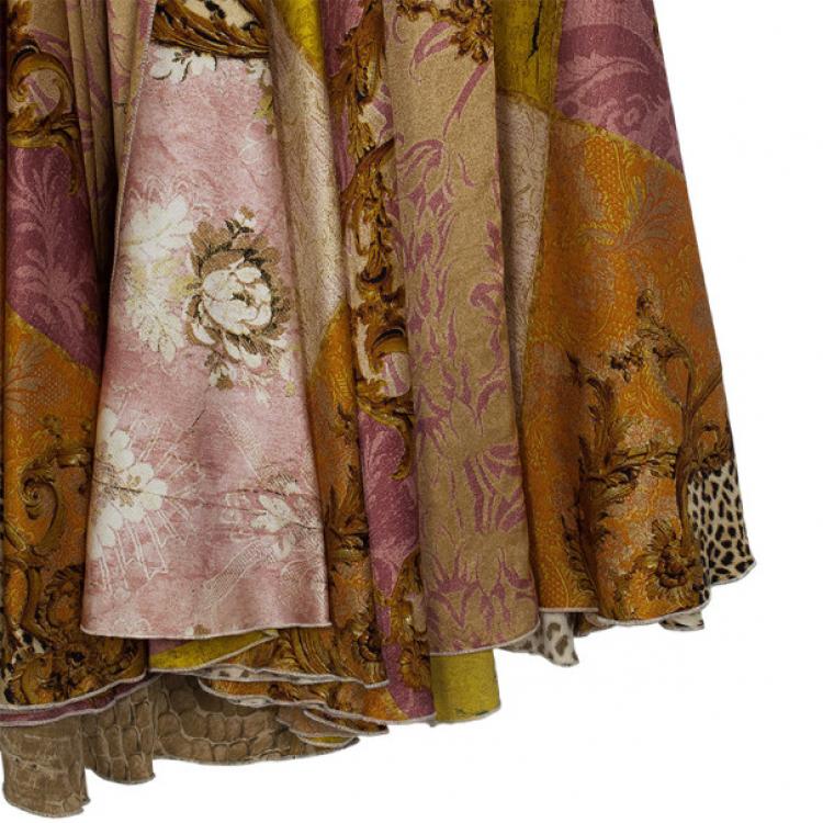 Pre Owned Roberto Cavalli Printed Silk Maxi Cocktail Dress XL