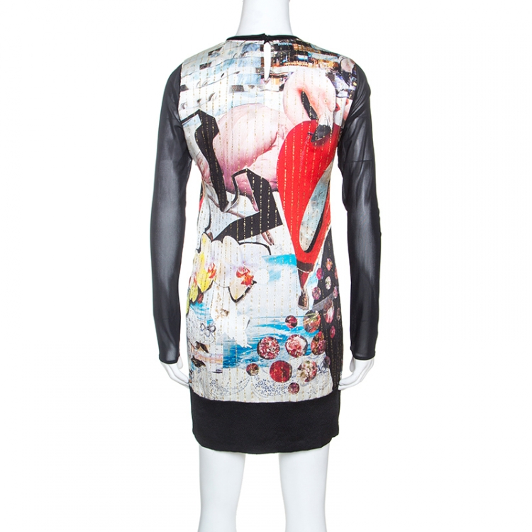Pre Owned Roberto Cavalli Multicolor Vintage Pop Art Printed Silk Shift Dress S