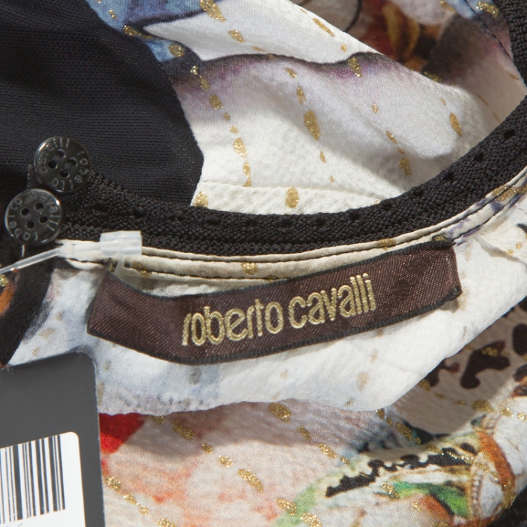 Pre Owned Roberto Cavalli Multicolor Vintage Pop Art Printed Silk Shift Dress S