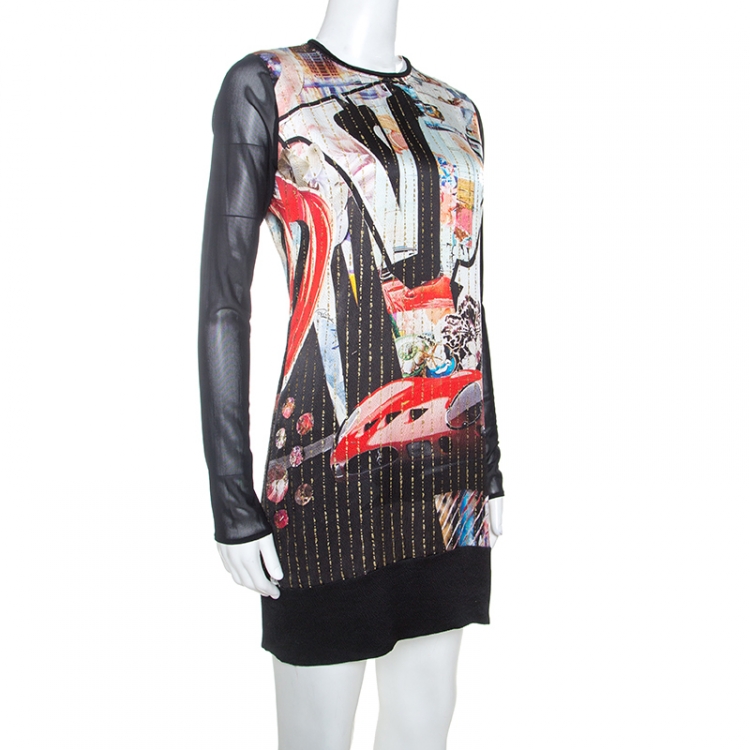 Pre Owned Roberto Cavalli Multicolor Vintage Pop Art Printed Silk Shift Dress S