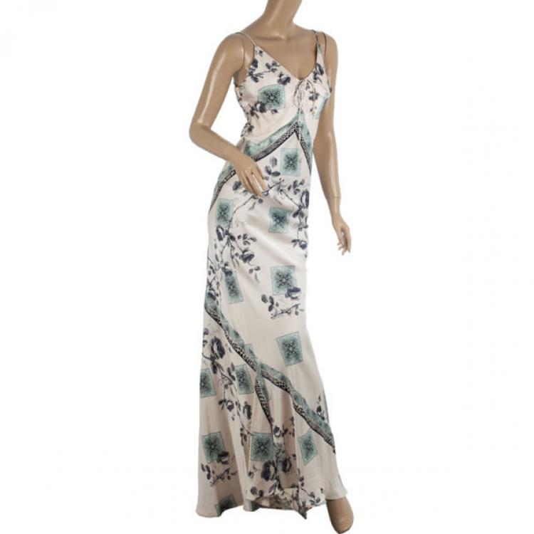 Pre Owned Roberto Cavalli Satin Maxi Dress S
