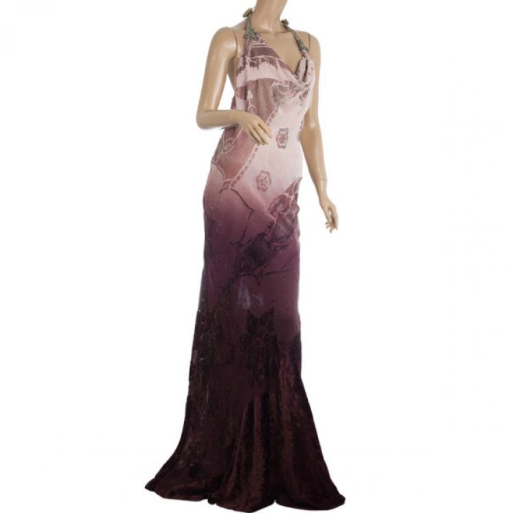 Pre Owned Roberto Cavalli Draped Neck Maxi Dress M