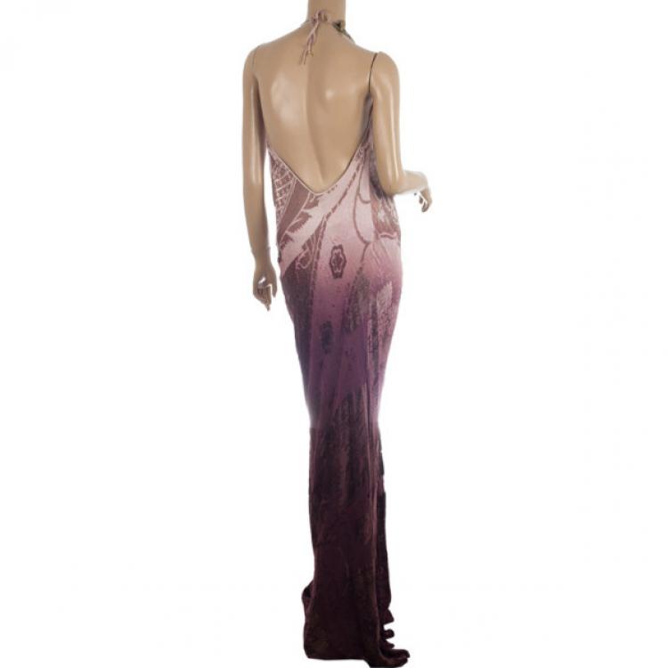 Pre Owned Roberto Cavalli Draped Neck Maxi Dress M
