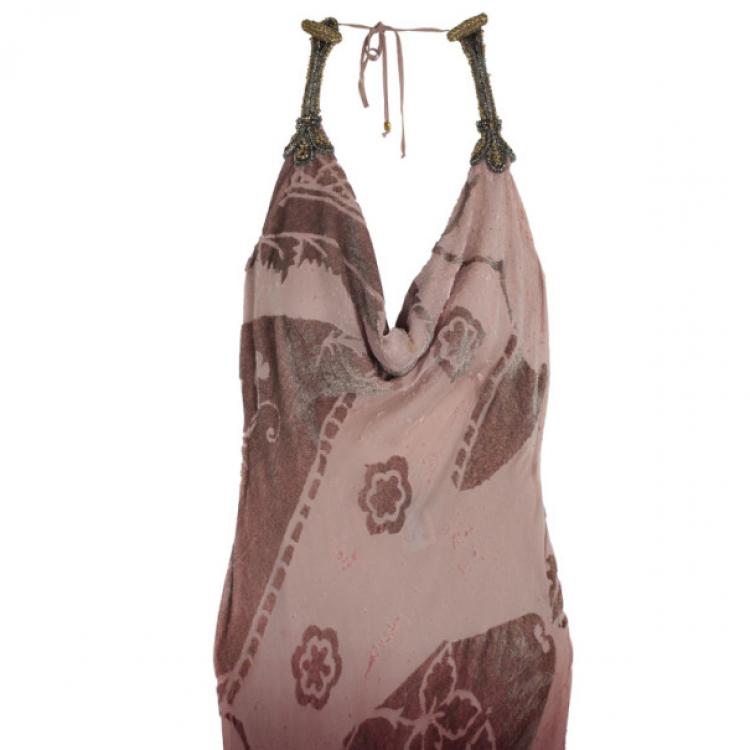 Pre Owned Roberto Cavalli Draped Neck Maxi Dress M