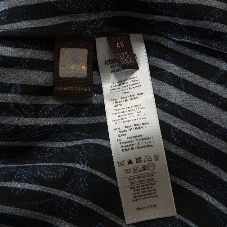 Pre Owned Roberto Cavalli Black Burnout Printed Silk Button Front Shirt L
