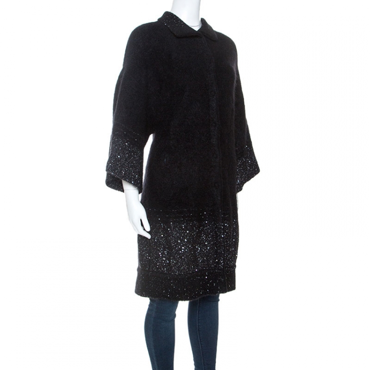 Pre Owned Roberto Cavalli Dark Grey Mohair Blend Sequinned Cardigan L