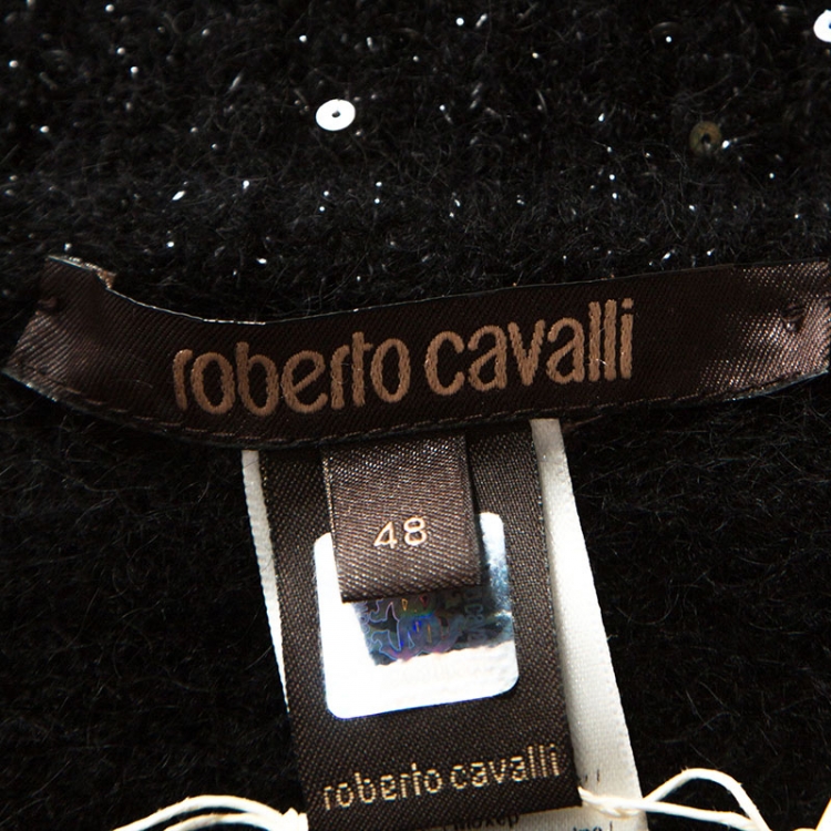 Pre Owned Roberto Cavalli Dark Grey Mohair Blend Sequinned Cardigan L
