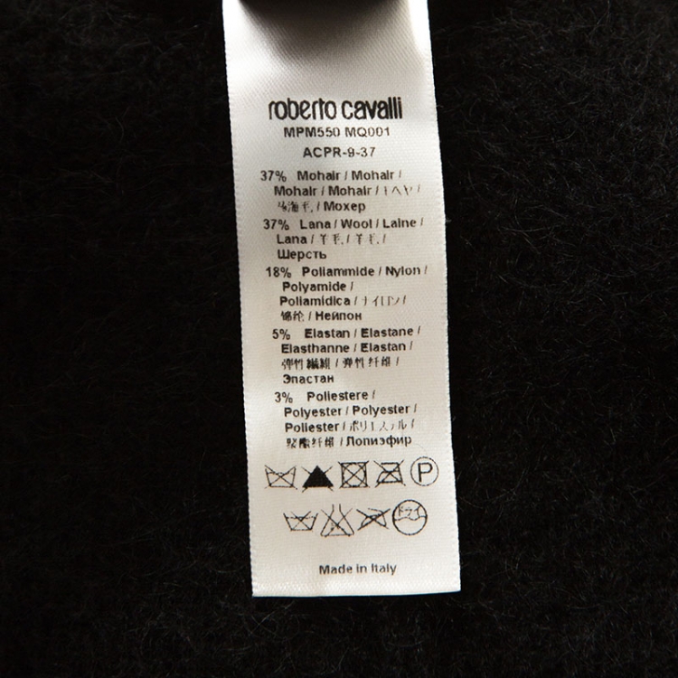 Pre Owned Roberto Cavalli Dark Grey Mohair Blend Sequinned Cardigan L