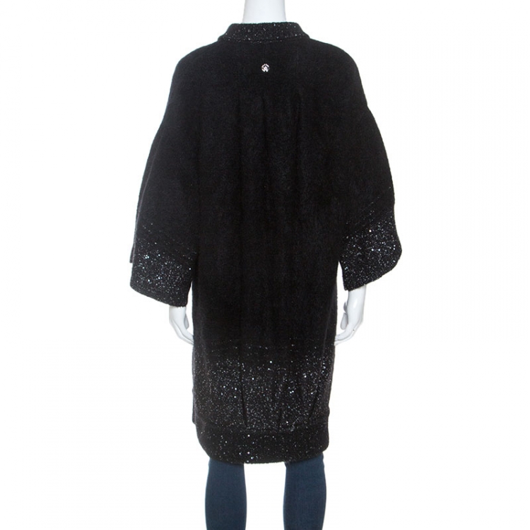Pre Owned Roberto Cavalli Dark Grey Mohair Blend Sequinned Cardigan L