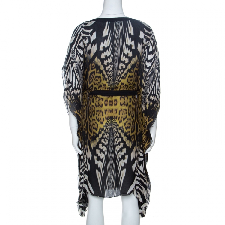 مملوكة مسبقًا Roberto Cavalli Multicolor Animal Printed Silk Belted Kaftan Tunic M