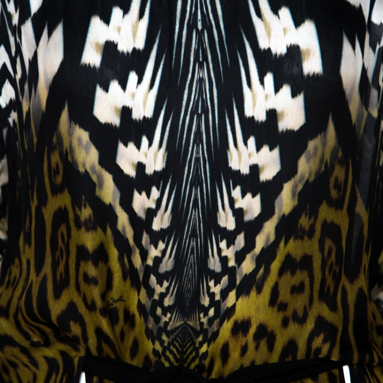 مملوكة مسبقًا Roberto Cavalli Multicolor Animal Printed Silk Belted Kaftan Tunic M