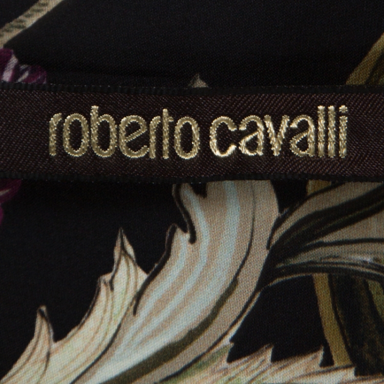 Pre Owned Roberto Cavalli Black Garden Print Silk Maxi Skirt S