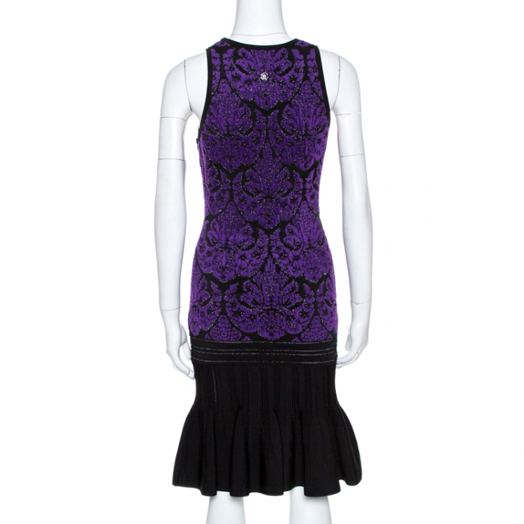 Pre Owned Roberto Cavalli Bicolor Lurex Jacquard Knit Midi Dress S