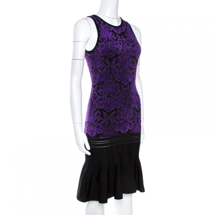 Pre Owned Roberto Cavalli Bicolor Lurex Jacquard Knit Midi Dress S