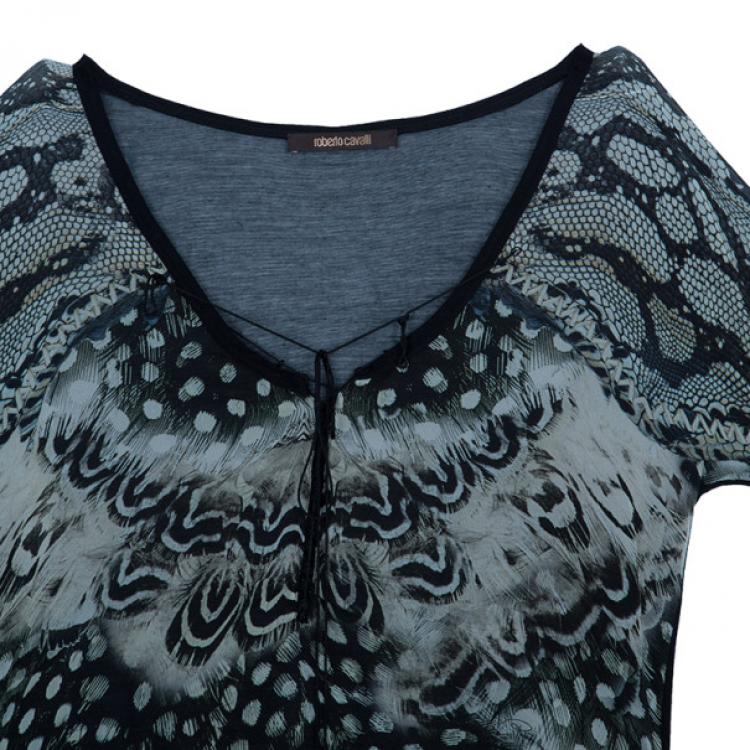 Pre Owned Roberto Cavalli Monochrome Printed Top L