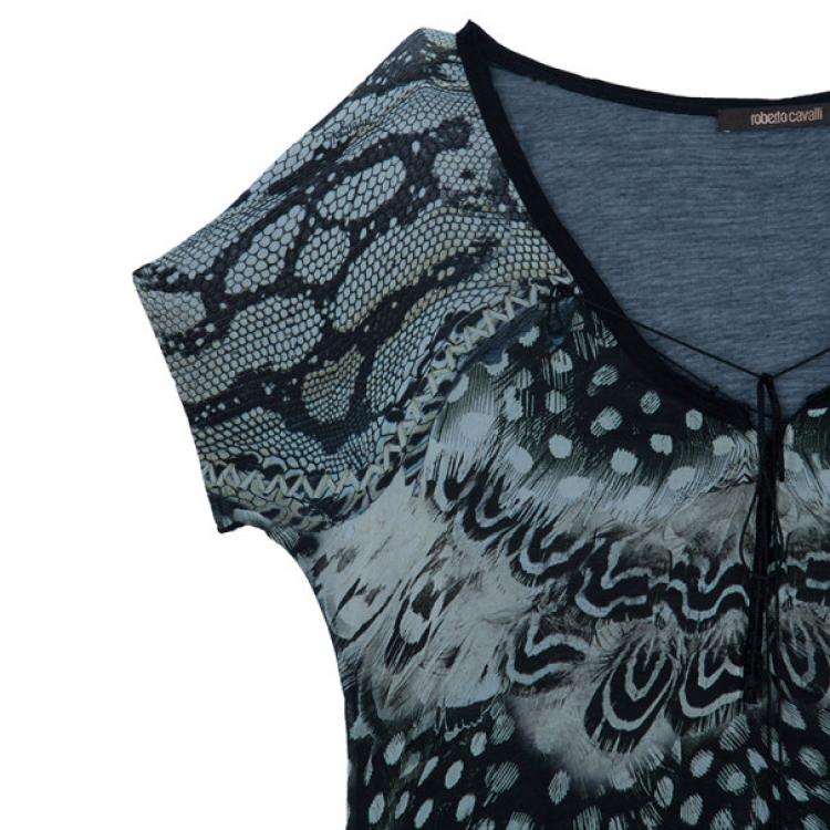 Pre Owned Roberto Cavalli Monochrome Printed Top L