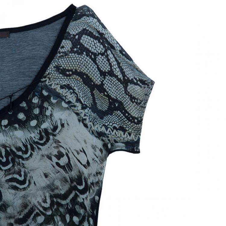 Pre Owned Roberto Cavalli Monochrome Printed Top L