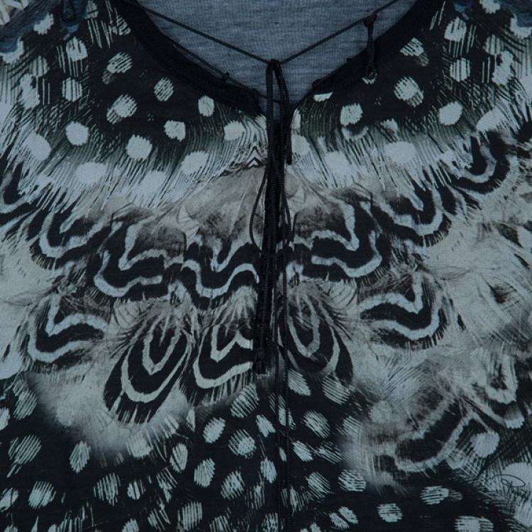 Pre Owned Roberto Cavalli Monochrome Printed Top L