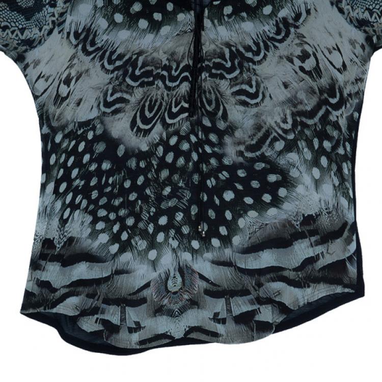 Pre Owned Roberto Cavalli Monochrome Printed Top L