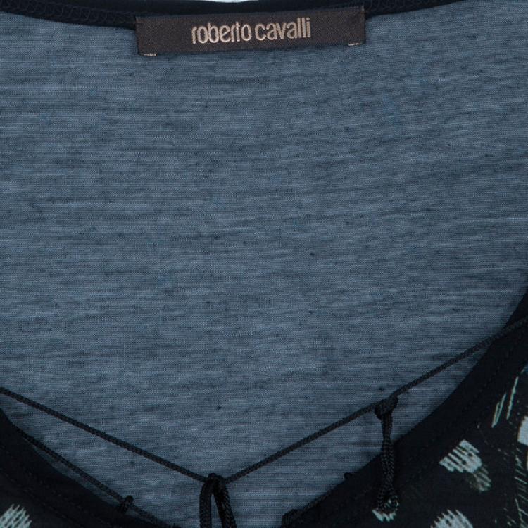 Pre Owned Roberto Cavalli Monochrome Printed Top L