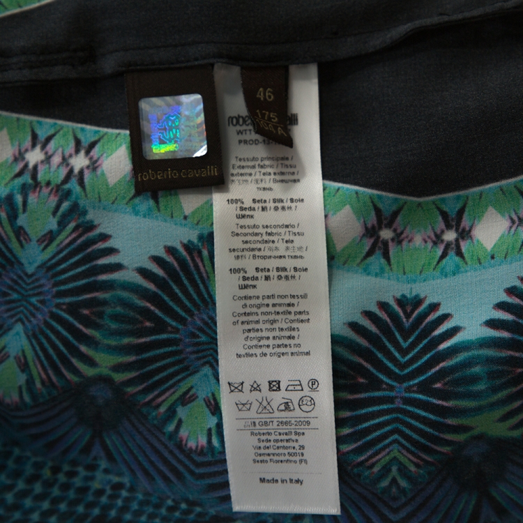 Pre Owned Roberto Cavalli Blue Snakeskin Print Silk Belted Kaftan Dress L