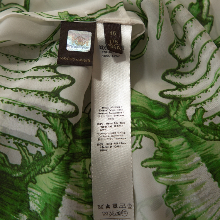 Pre Owned Roberto Cavalli Green Coral Reef Print Silk Embellished Kaftan Dress L