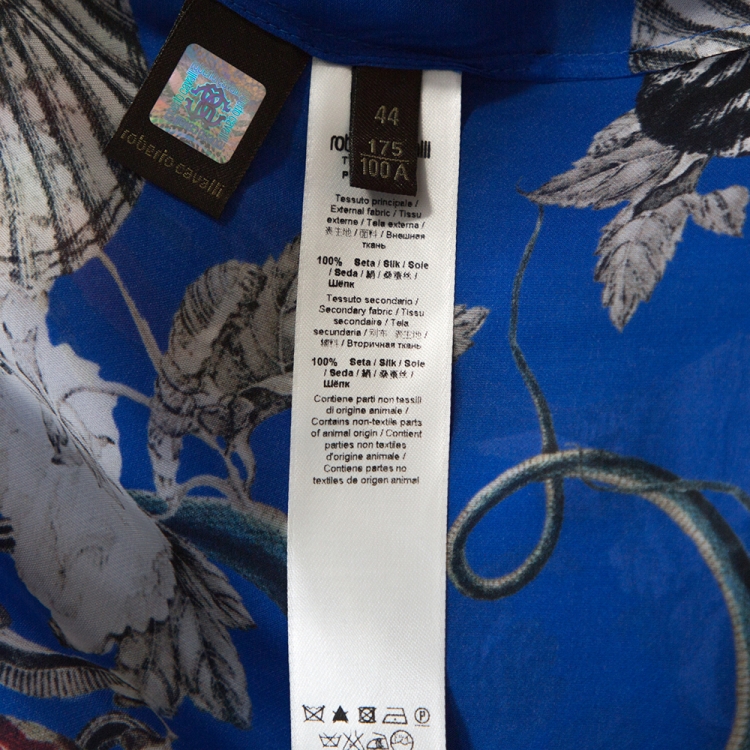 Pre Owned Roberto Cavalli Blue Floral Print Silk Bead Embellished Kaftan Dress M