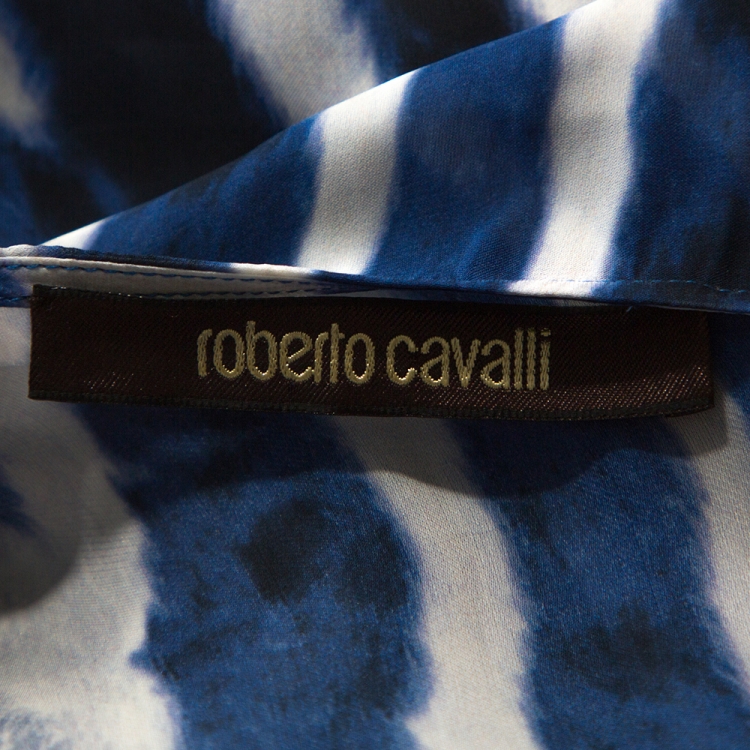 مملوكة مسبقًا Roberto Cavalli Blue & White Zebra Print Silk Kaftan Dress L