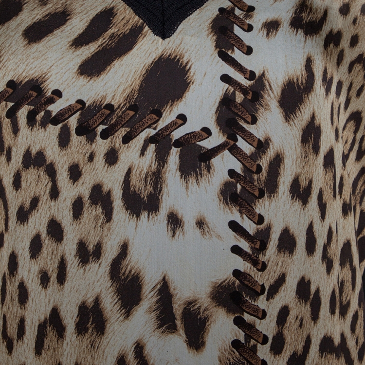 مملوكة مسبقًا Roberto Cavalli Brown Leopard Print Silk Draped Sleeve Blouse L