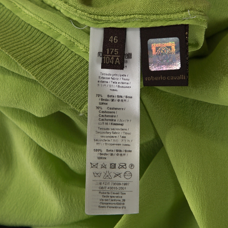 Pre Owned Roberto Cavalli Lime Green Cashmere & Silk Paneled V Neck Sweater L