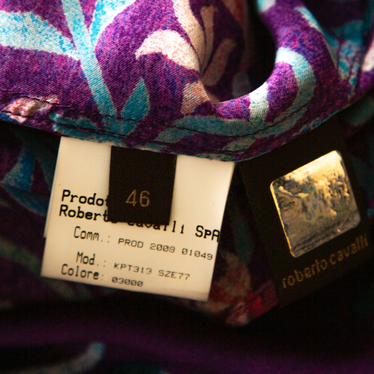 مملوكة مسبقًا Roberto Cavalli Purple Floral Print Silk Satin Flared Maxi Skirt L