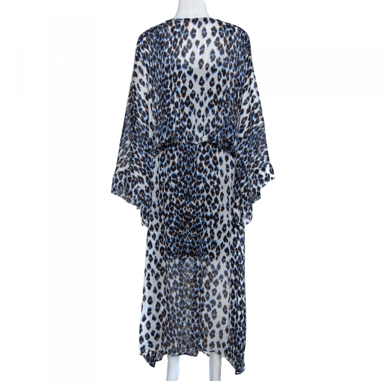Pre Owned Roberto Cavalli Multicolor Animal Print Silk Front Slit Detail Kaftan M